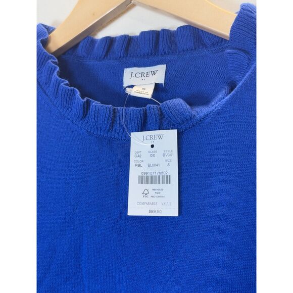 J. Crew Women's BV341 Size S Royal Blue Cotton Ruffleneck Sweater Pullover NWT - Picture 5 of 7